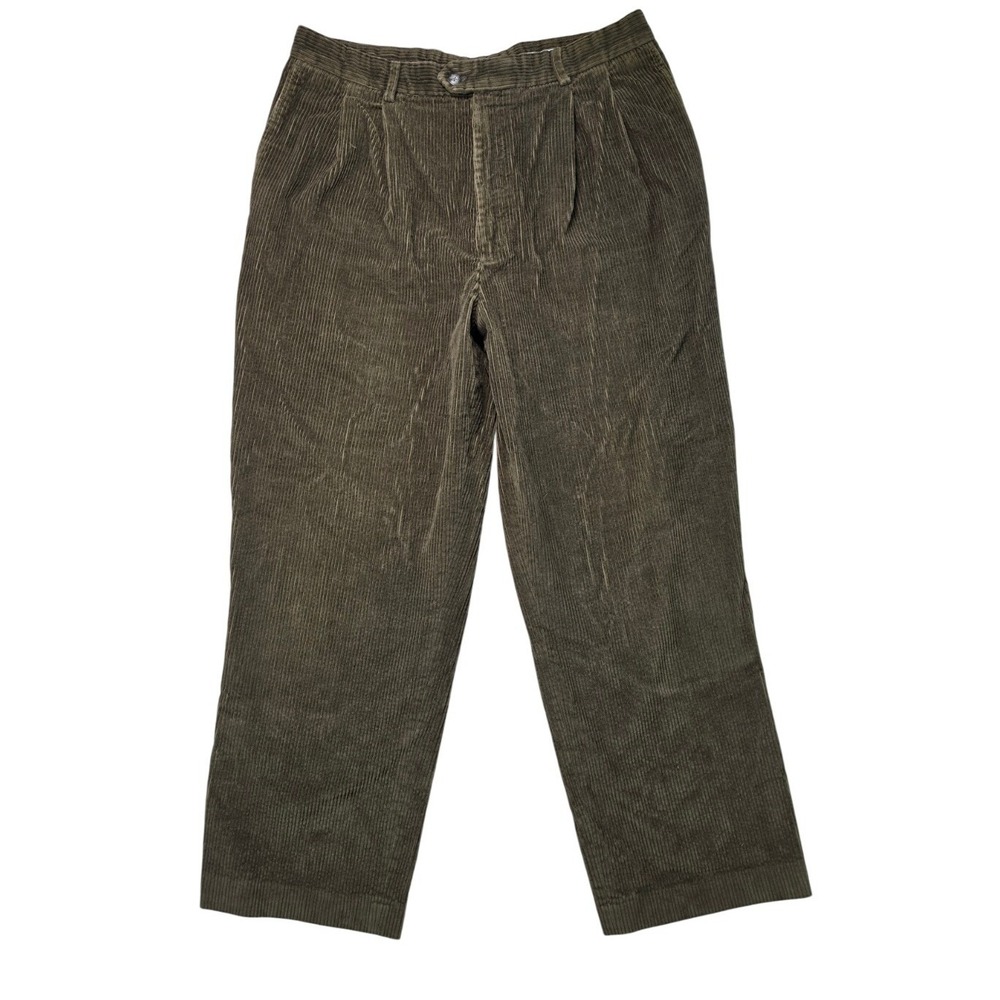 VTG 90s A/K/A Eddie Bauer Pleated Corduroy Pants Dark Olive/Brown Men 36 Petite